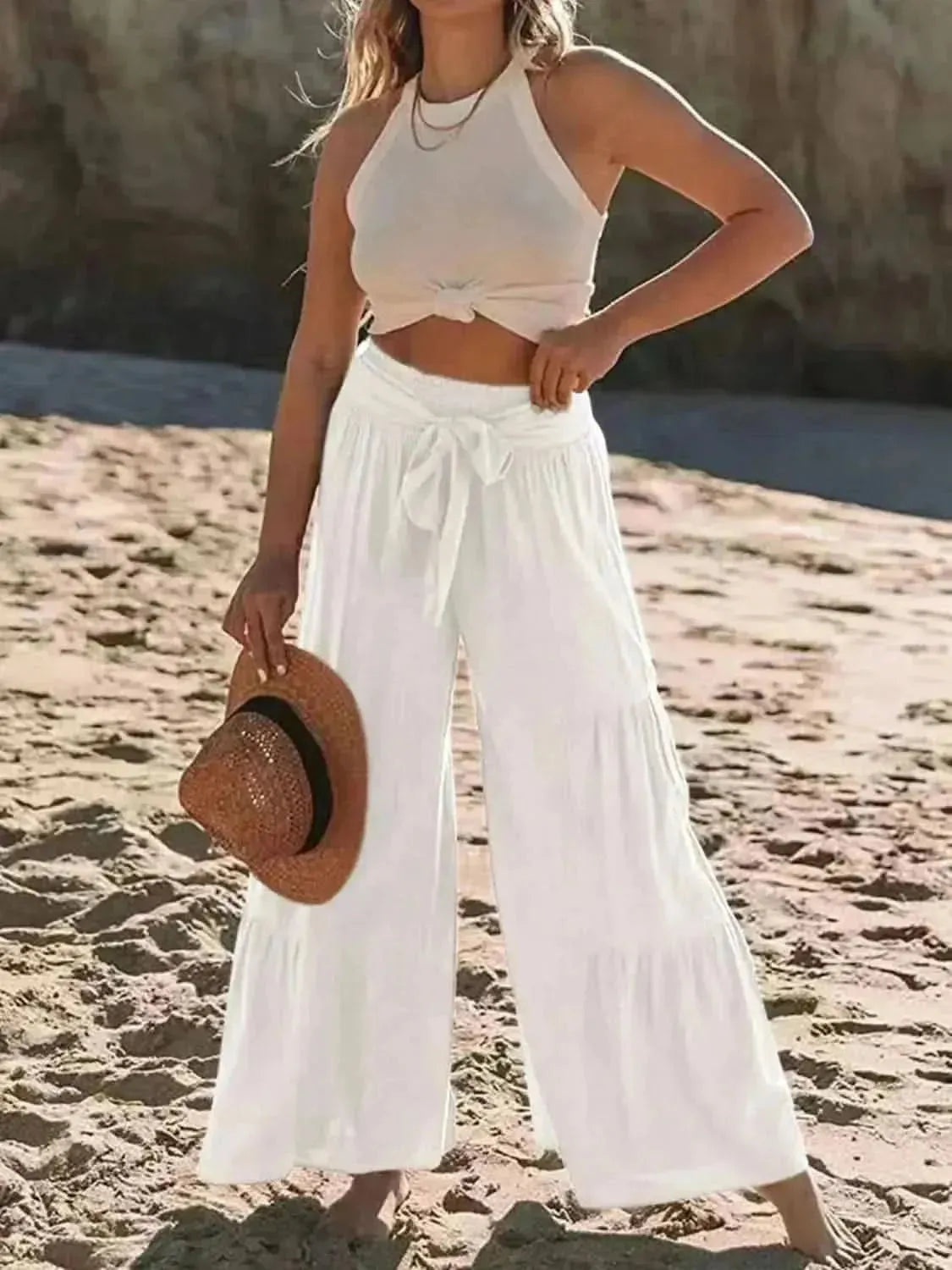 Tied Ruched Wide Leg Pants - Bad Moms Club