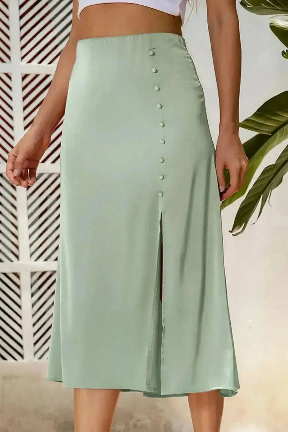 Decorative Buttons Split Midi Skirt - Bad Moms Club