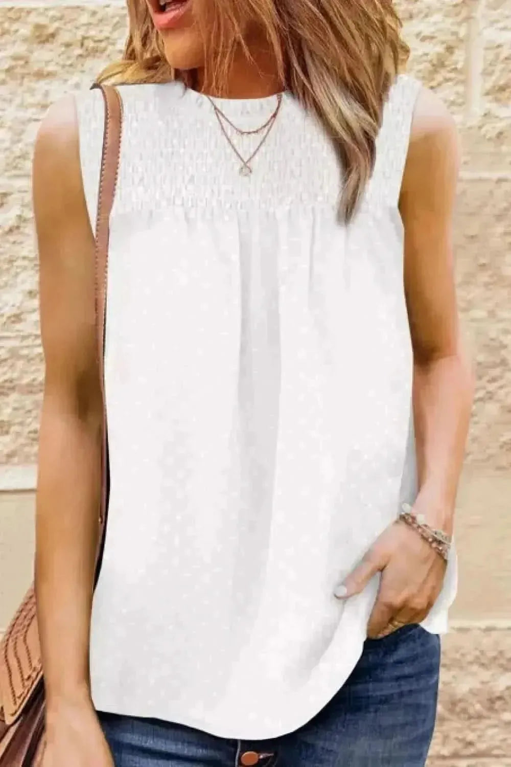 Smocked Tie Back Frill Trim Tank - Bad Moms Club