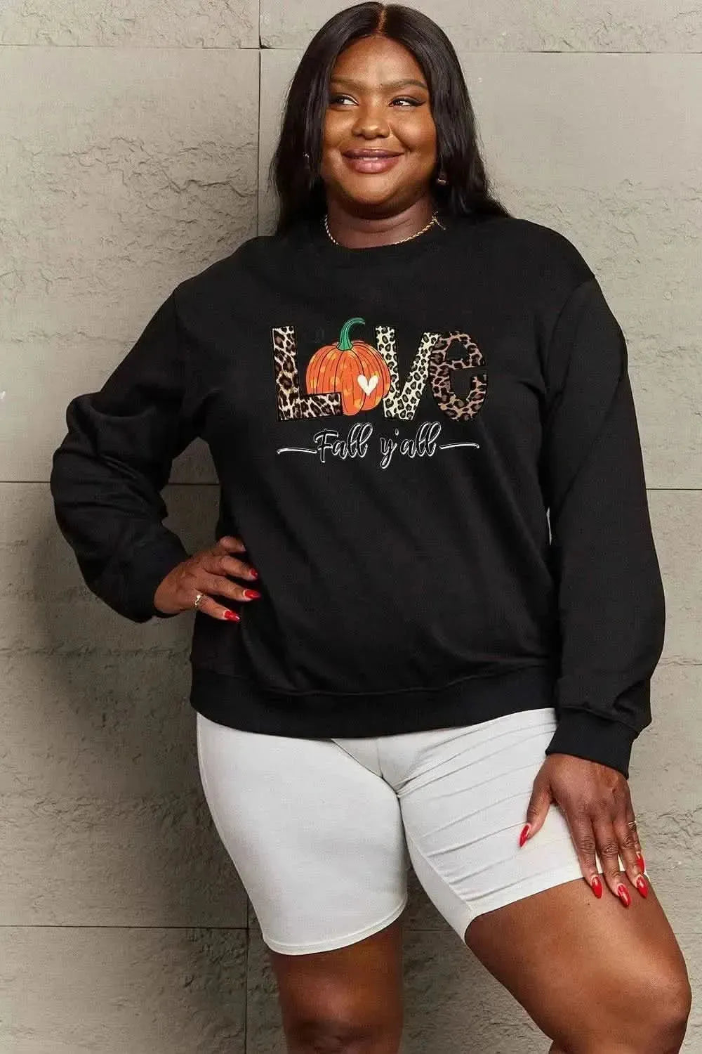 Simply Love Full Size LOVE FALL Y'ALL Graphic Sweatshirt - Bad Moms Club