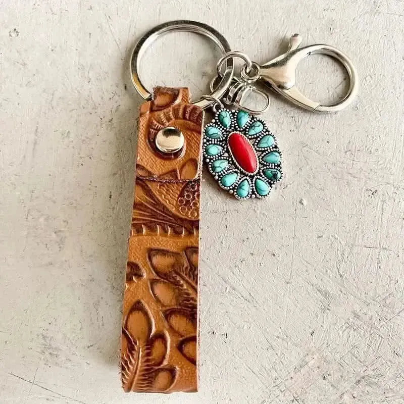 Turquoise Genuine Leather Key Chain - Bad Moms Club