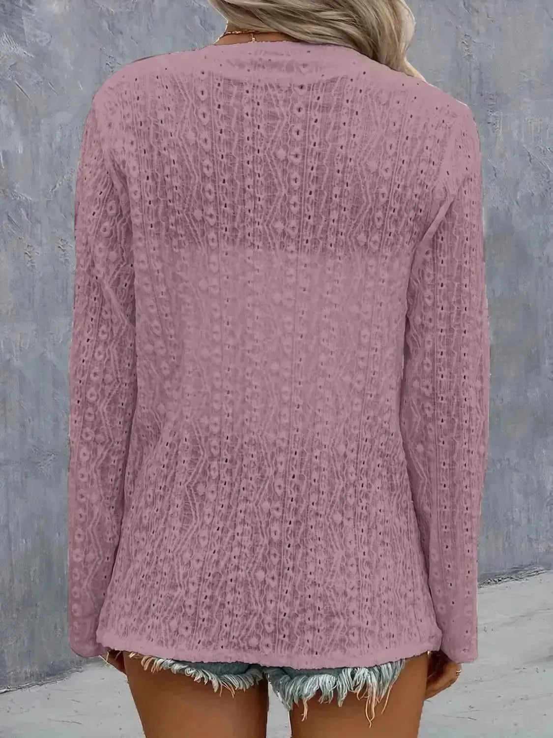 Eyelet Roll-Tab Sleeve Cardigan - Bad Moms Club