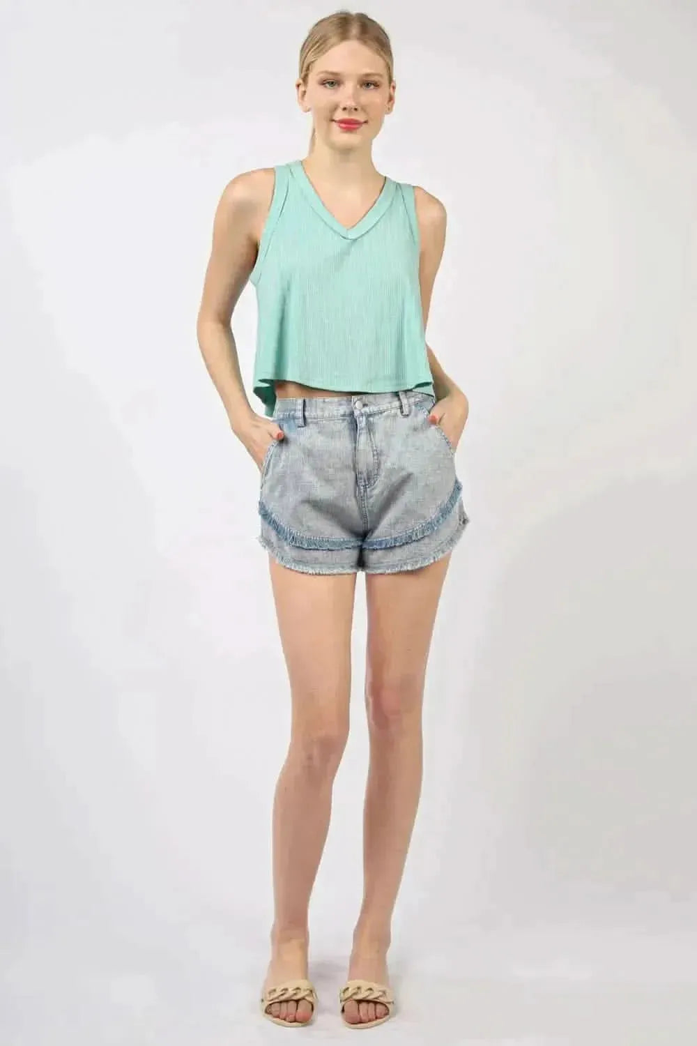 VERY J V-Neck Knit Swing Cropped Tank - Bad Moms Club
