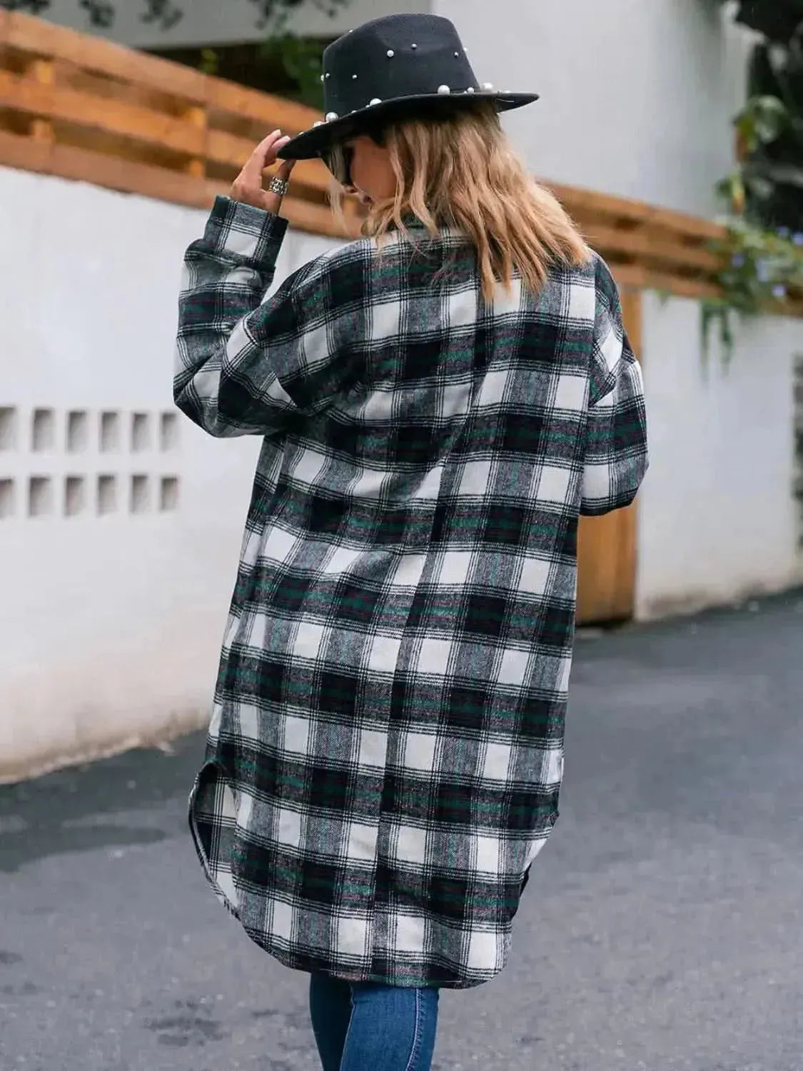 Plaid Button Up Long Sleeve Shacket - Bad Moms Club