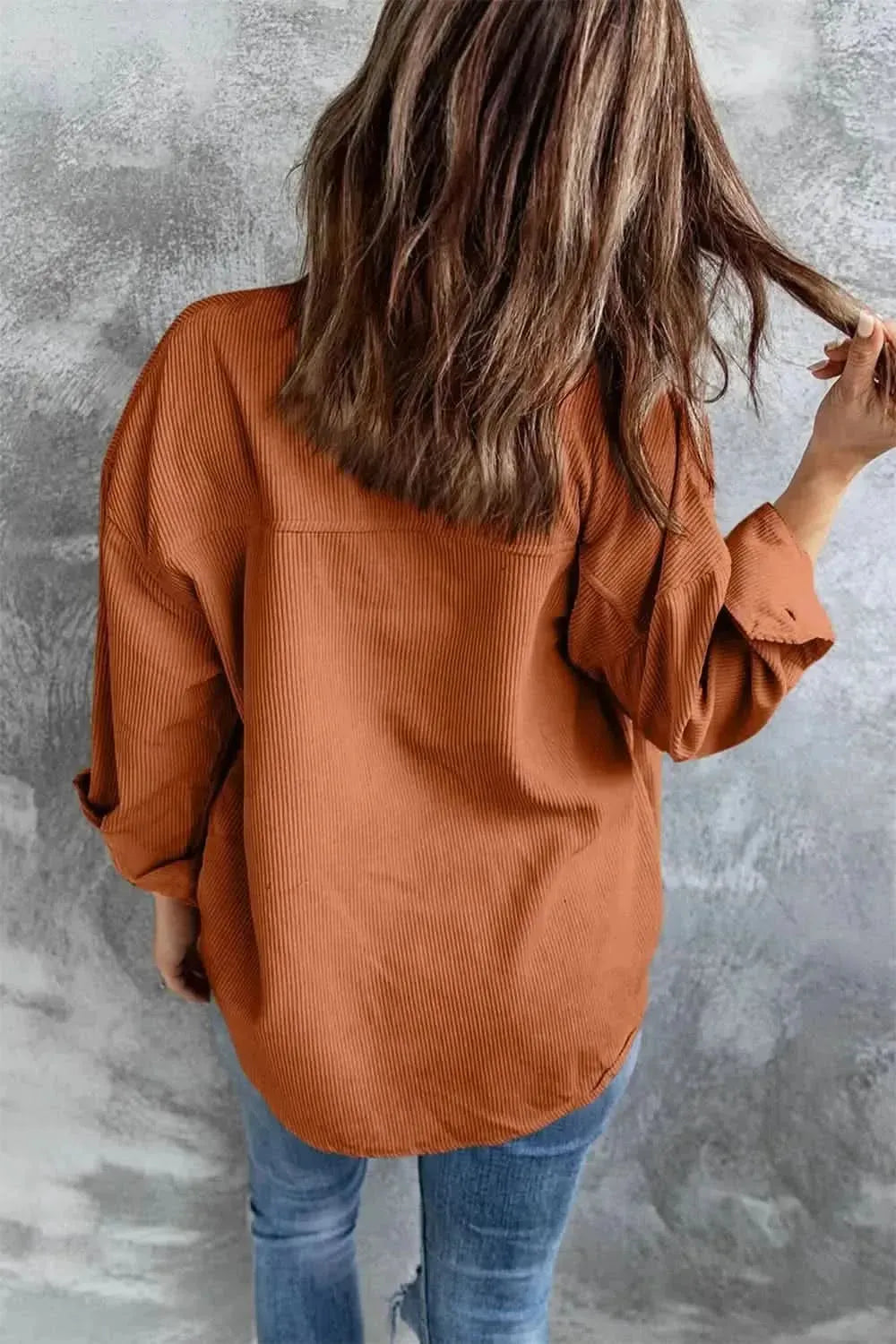 Collared Neck Button Up Dropped Shoulder Shacket - Bad Moms Club