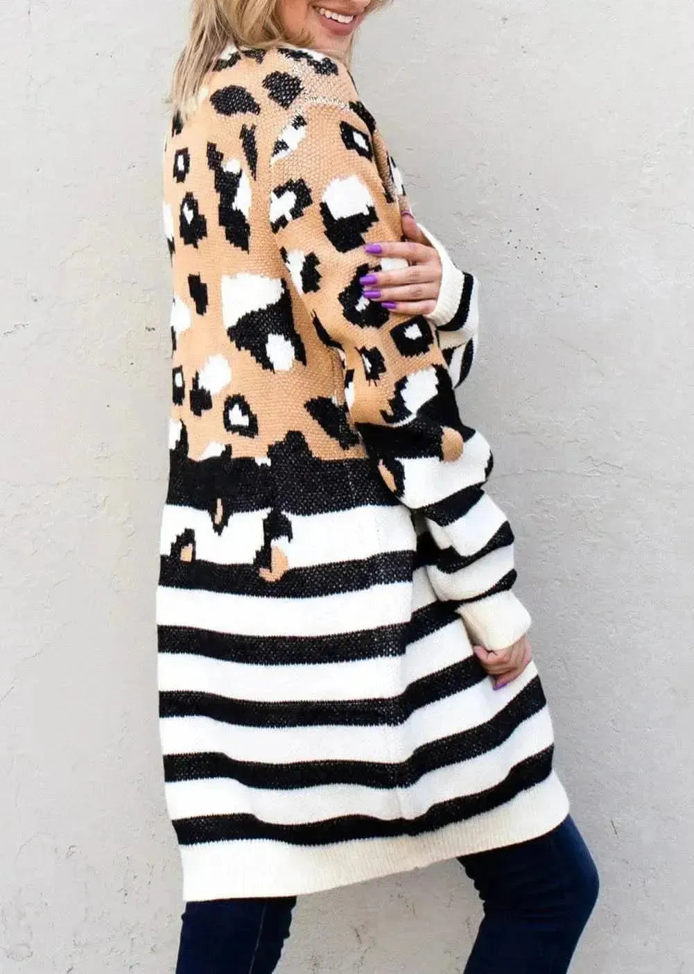 Striped Open Front Longline Cardigan - Bad Moms Club