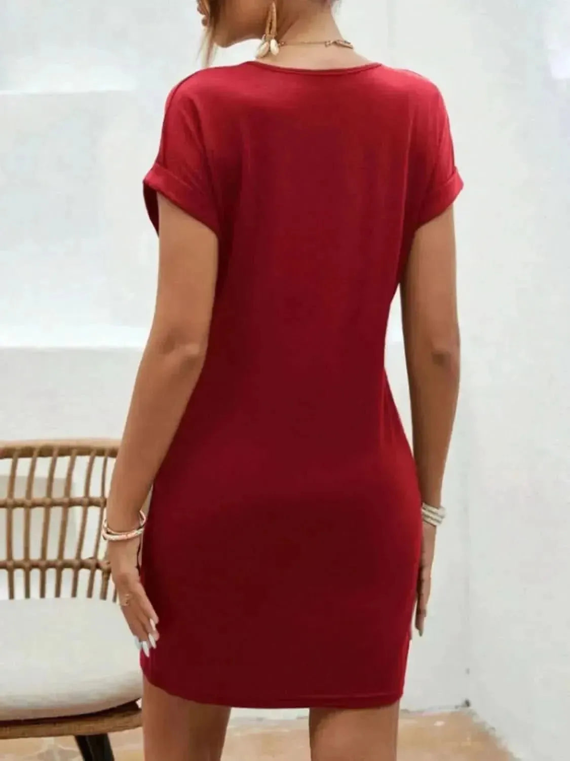 Notched Short Sleeve Mini Tee Dress - Bad Moms Club