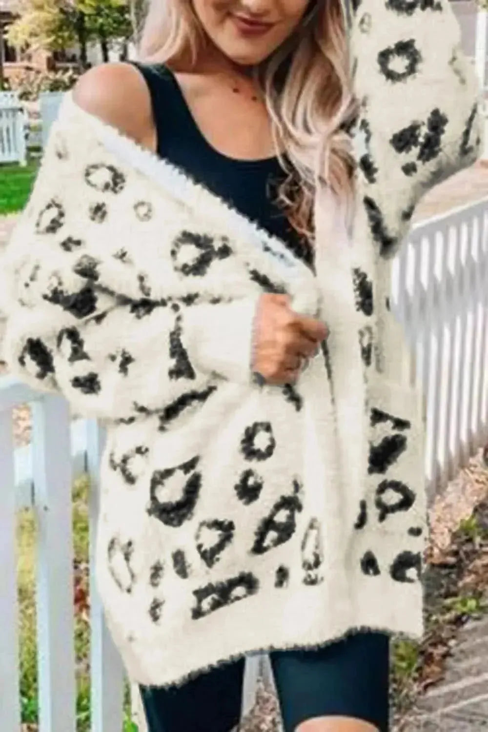 Leopard Open Front Cardigan with Pockets - Bad Moms Club