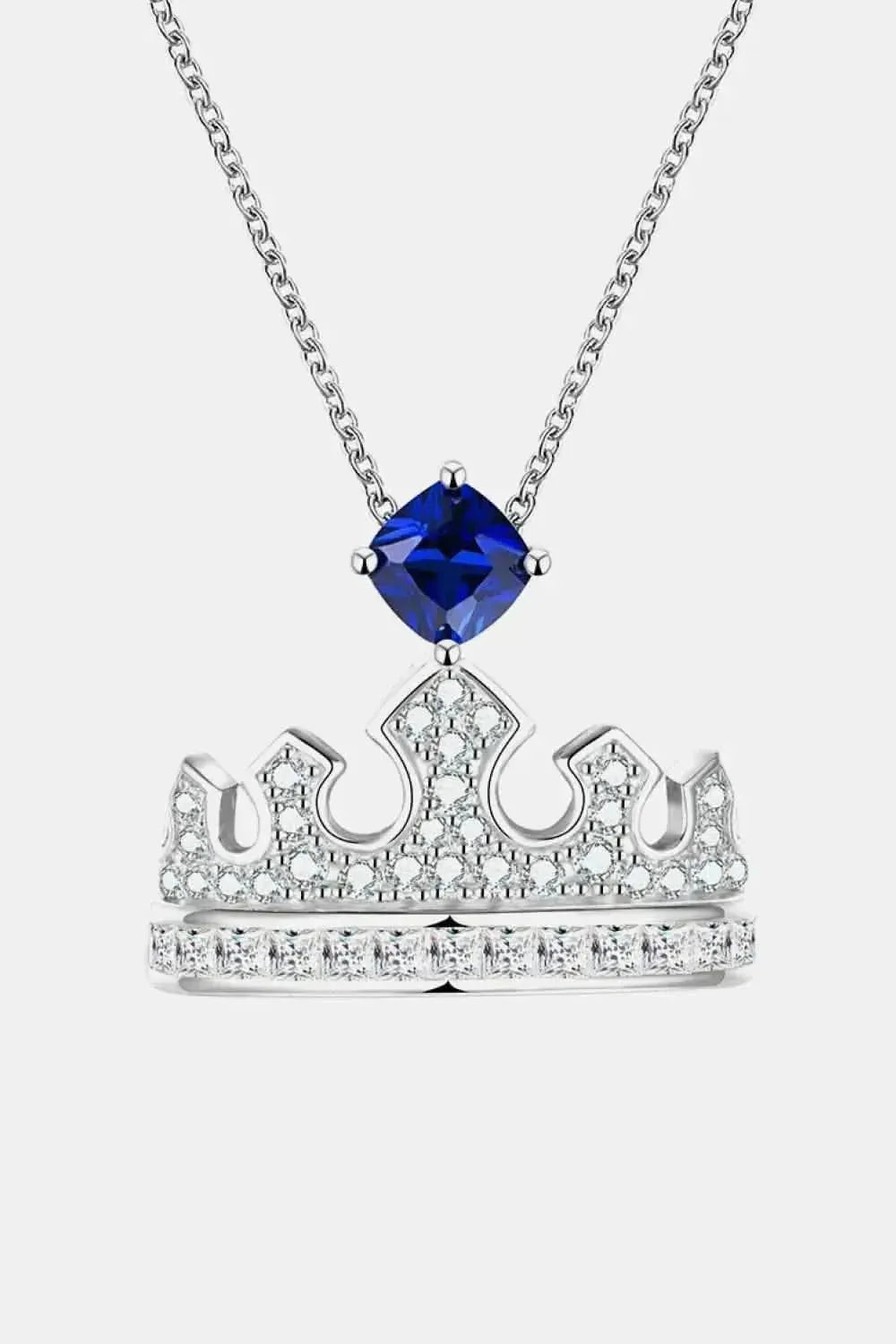 Zircon Lab-Grown Sapphire Crown Shape Pendant Necklace - Bad Moms Club