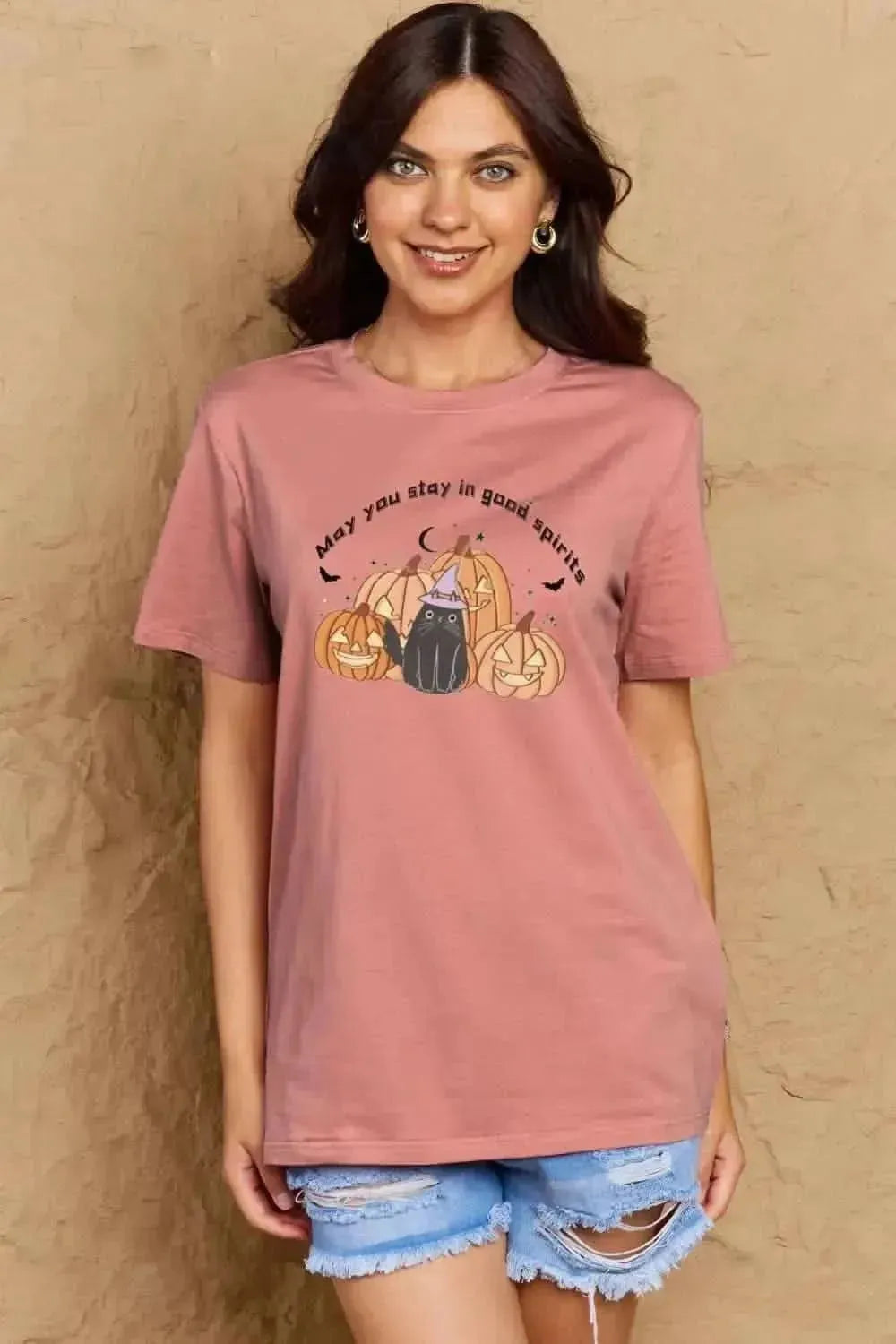 Simply Love Full Size MAY YOU STAY IN GOOD SPIRITS Graphic Cotton T-Shirt - Bad Moms Club