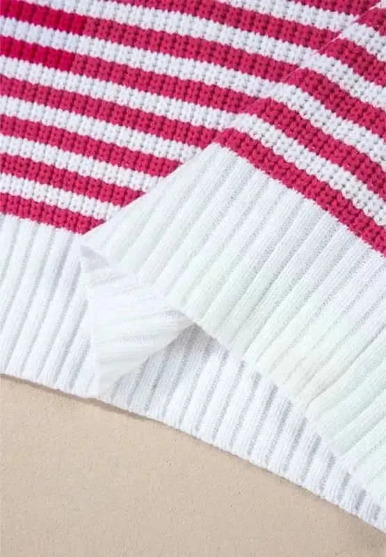 Striped Half Zip Mock Neck Long Sleeve Sweater - Bad Moms Club