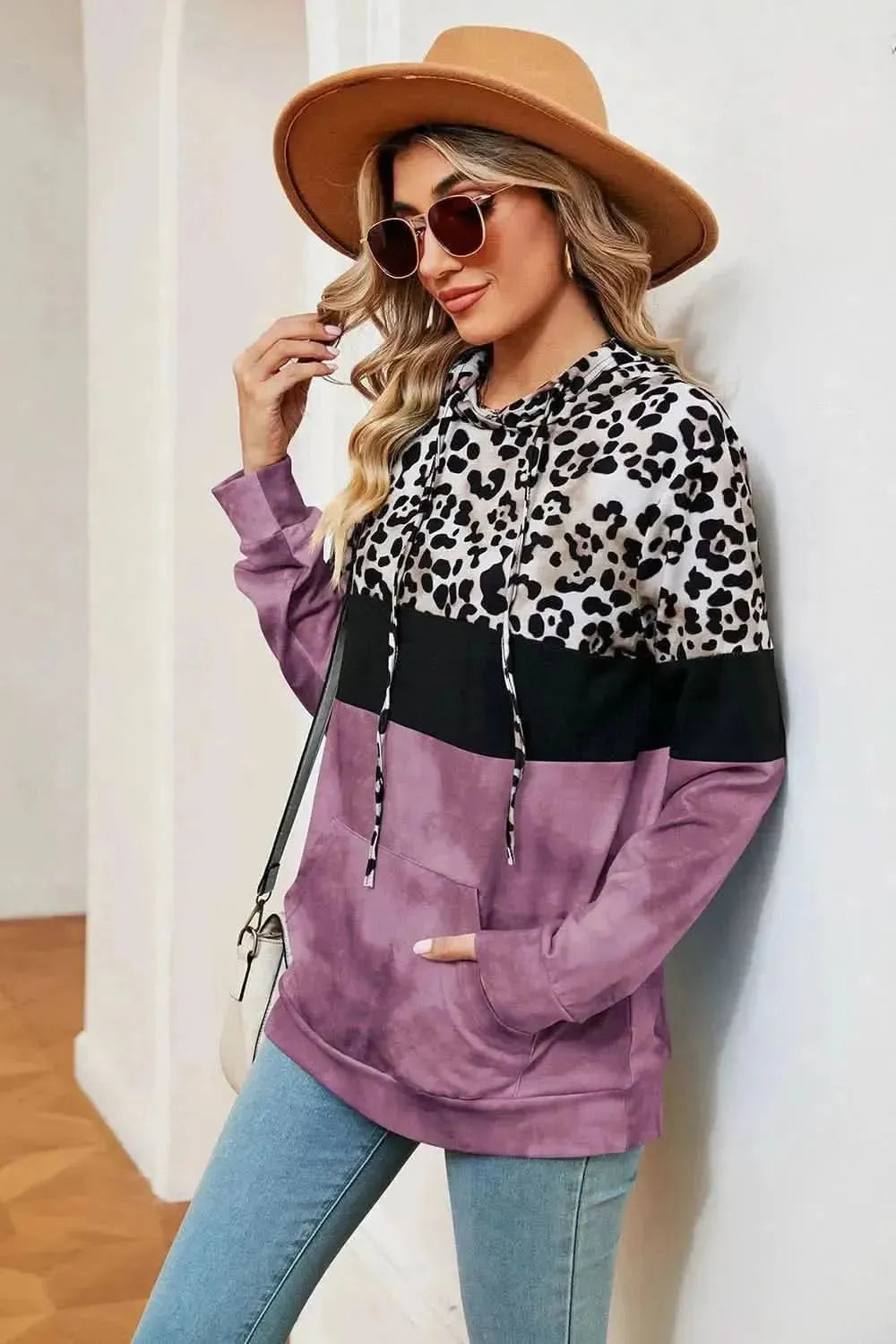 Leopard Drawstring Hoodie with Pocket - Bad Moms Club