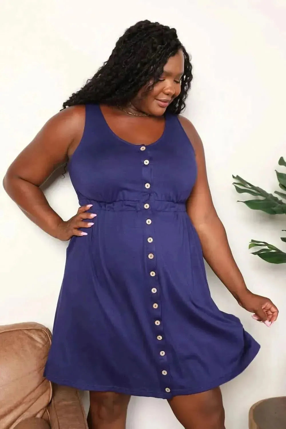 Double Take Button Front Empire Waist Sleeveless Slit Magic Dress - Bad Moms Club