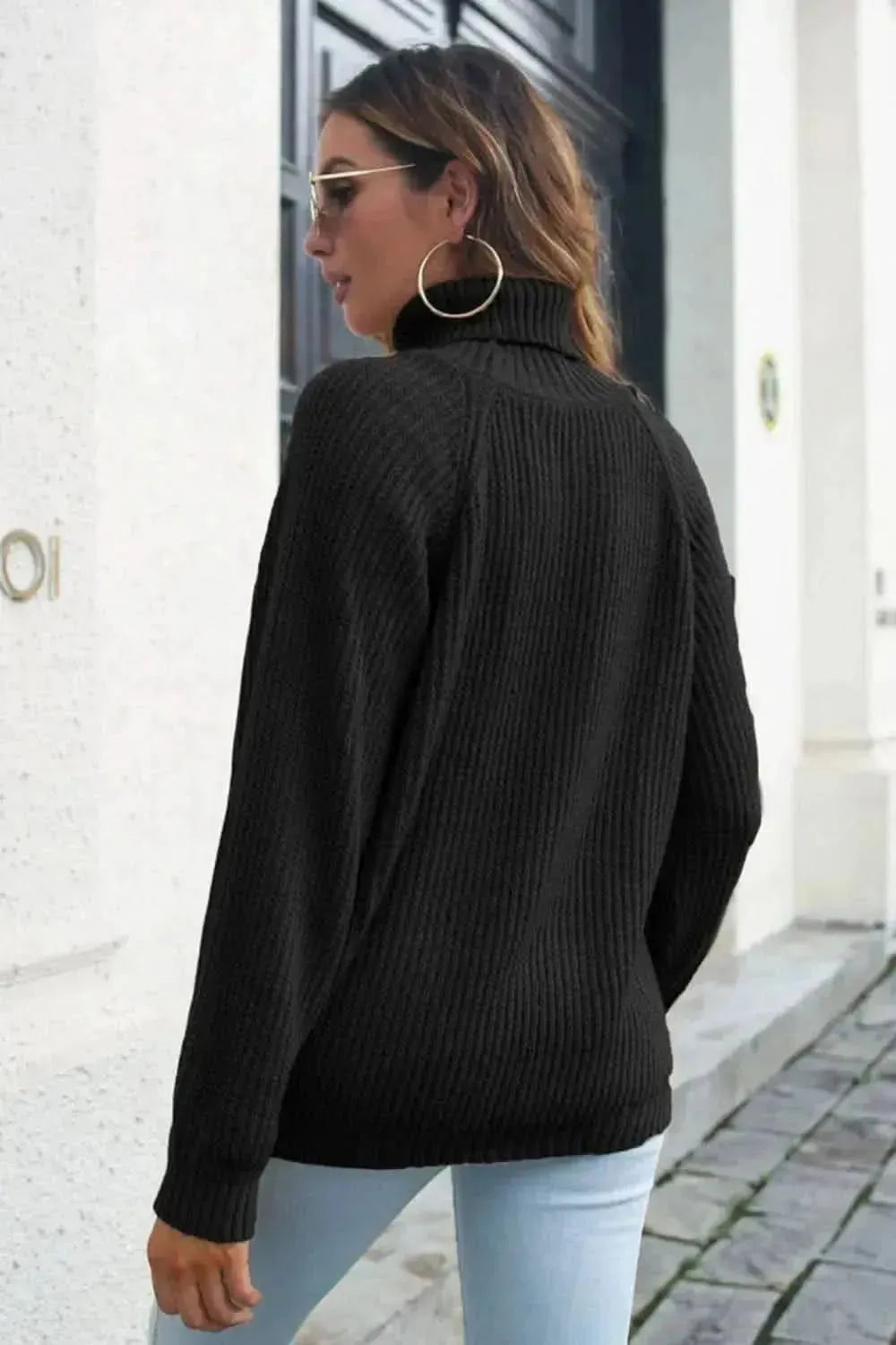 Turtleneck Rib-Knit Sweater - Bad Moms Club