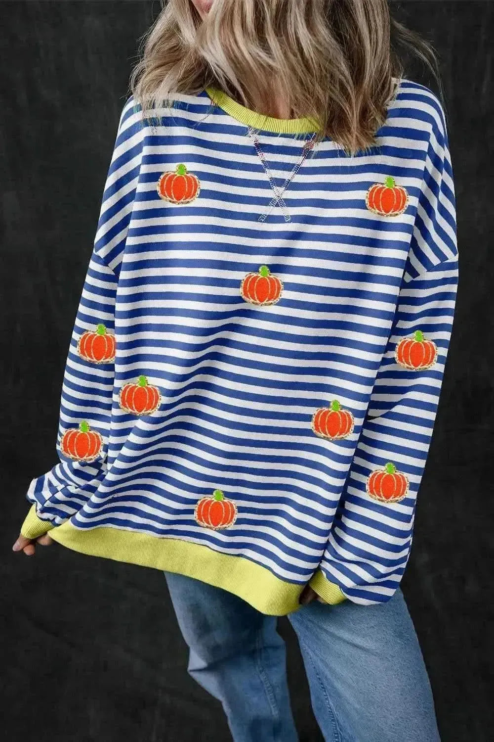 Pumpkin Striped Long Sleeve Sweatshirt - Bad Moms Club