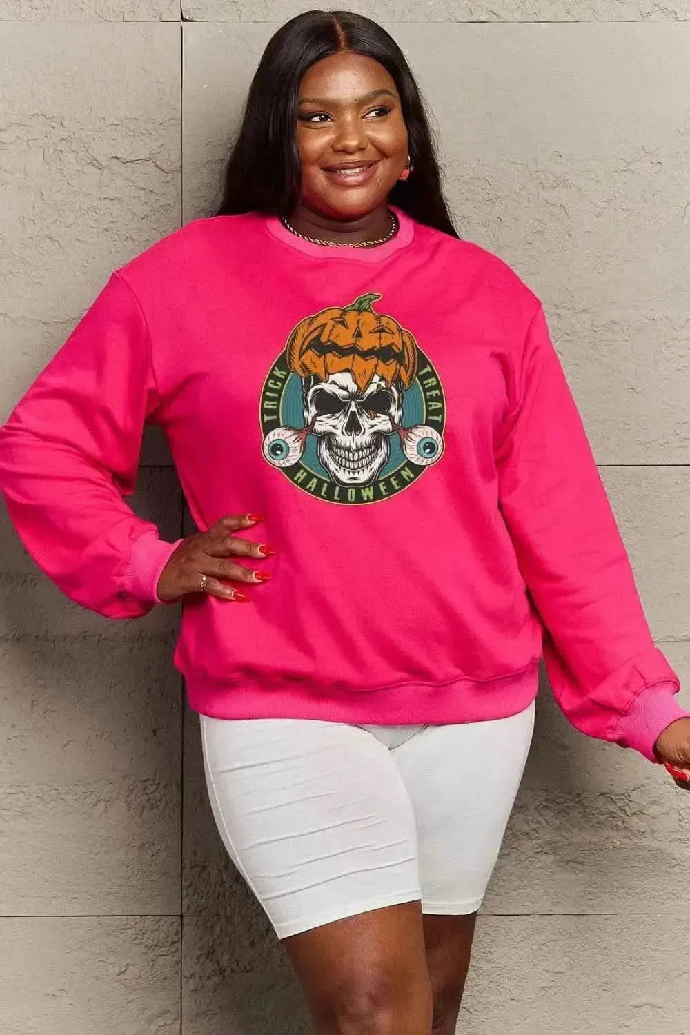 Simply Love Full Size Skull Graphic Sweatshirt - Bad Moms Club