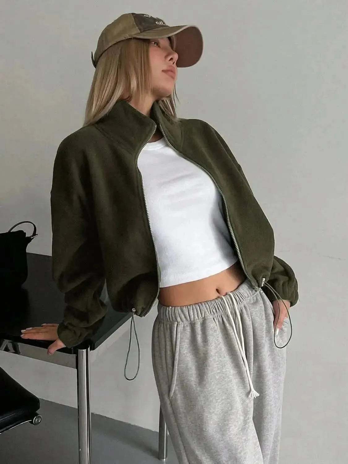 Honey Zip Up Long Sleeve Cropped Jacket - Bad Moms Club