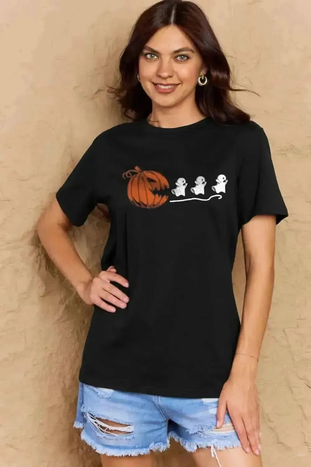 Simply Love Full Size Jack-O'-Lantern Graphic Cotton T-Shirt - Bad Moms Club