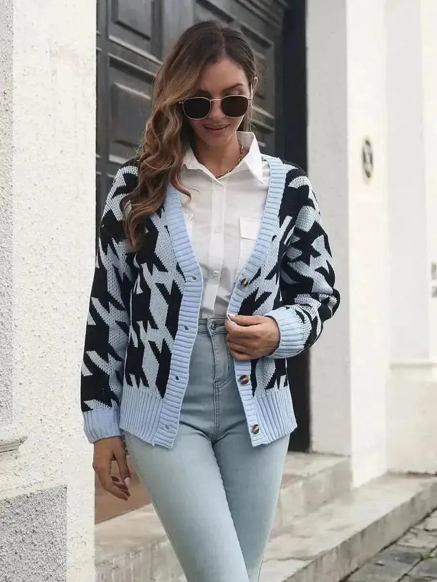 Houndstooth Button Down Cardigan - Bad Moms Club