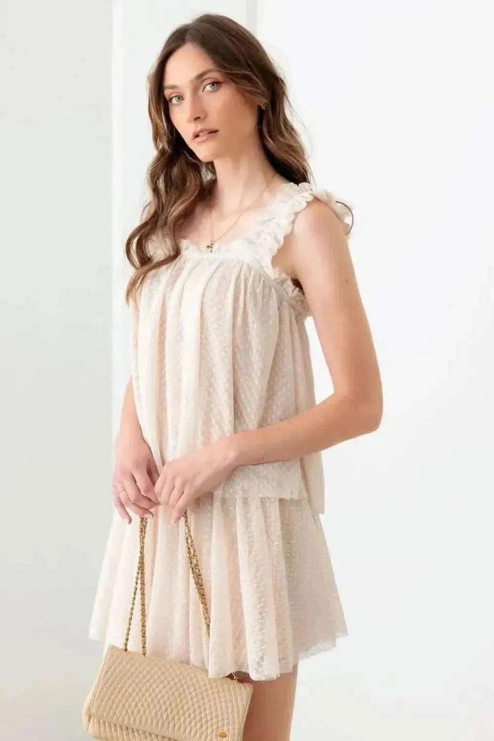Mustard Seed Sheer Pin Dot Tank and Elastic Waist Skirt Set - Bad Moms Club