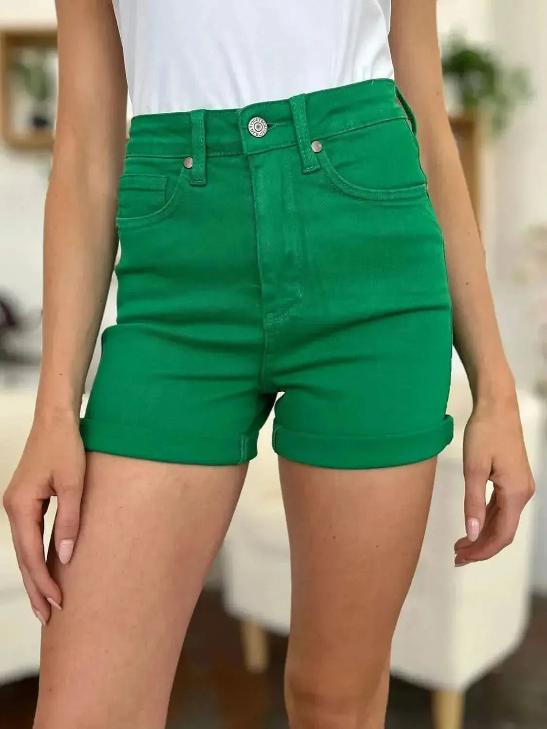 Judy Blue Full Size Tummy Control Garment Dyed Denim Shorts - Bad Moms Club