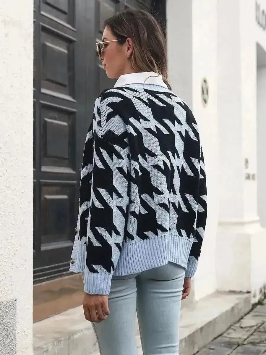Houndstooth Button Down Cardigan - Bad Moms Club