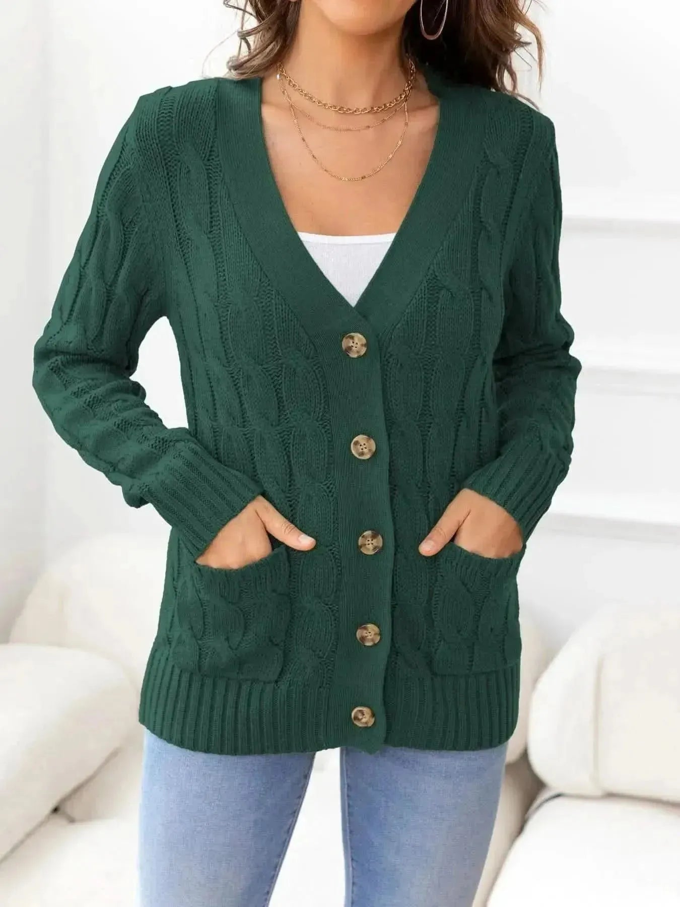Button Down Cable-Knit Cardigan - Bad Moms Club