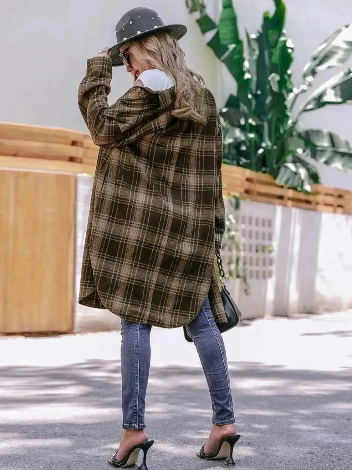 Plaid Button Up Long Sleeve Shacket - Bad Moms Club