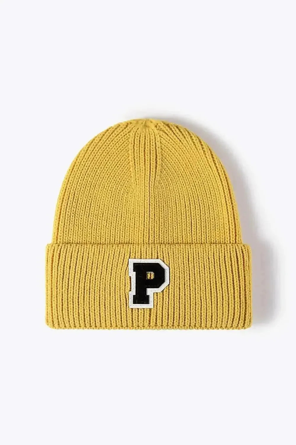 Letter Patch Cuffed Knit Beanie - Bad Moms Club