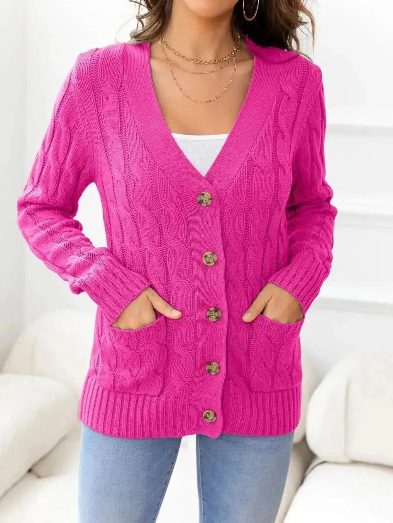 Button Down Cable-Knit Cardigan - Bad Moms Club