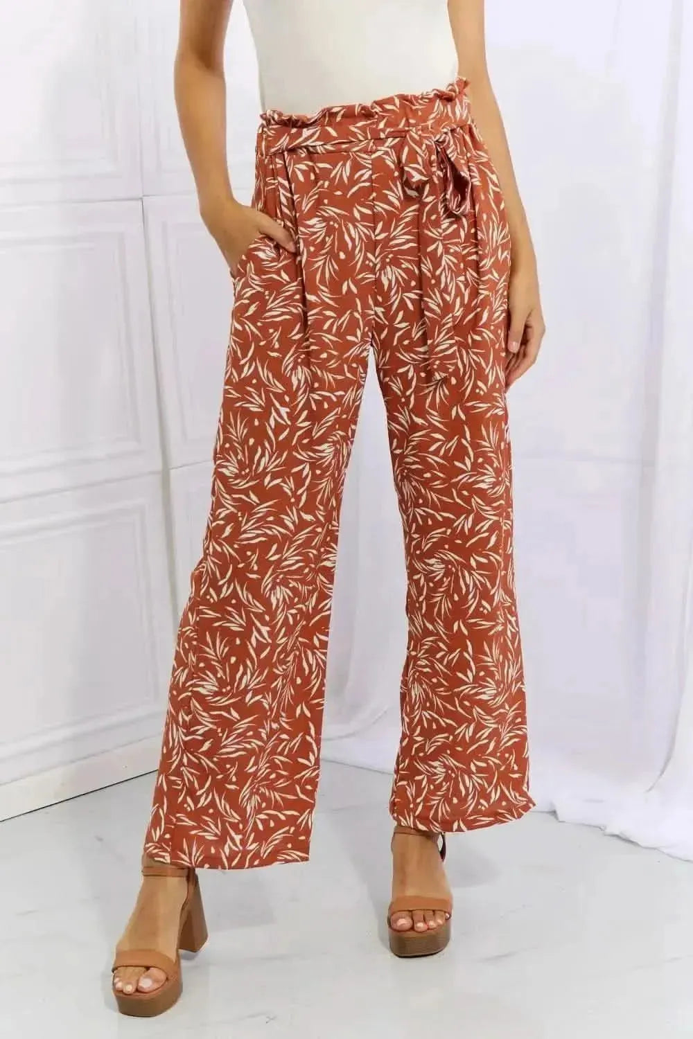 Heimish Right Angle Full Size Geometric Printed Pants in Red Orange - Bad Moms Club