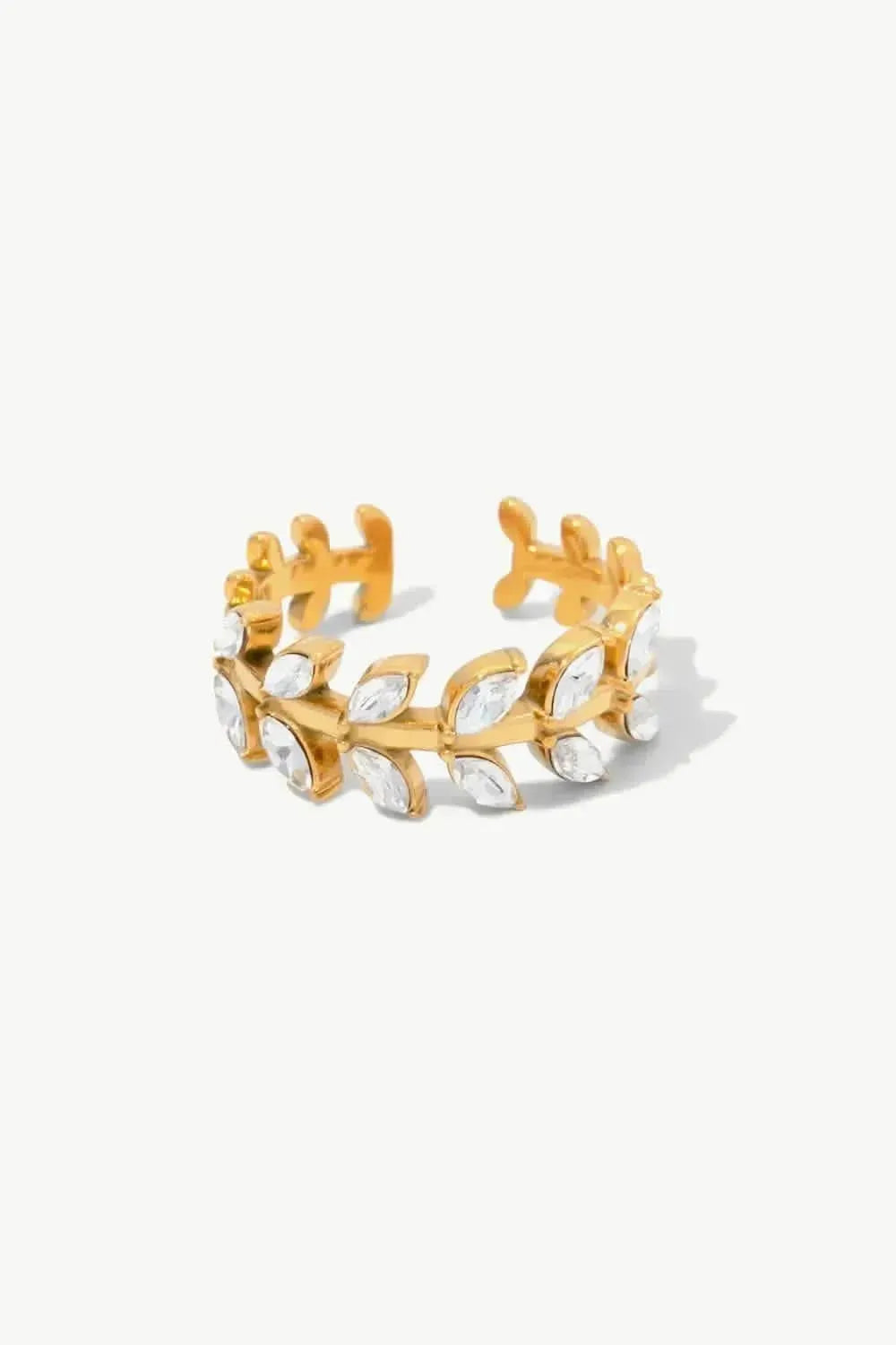 Inlaid Zircon Leaf Open Ring - Bad Moms Club