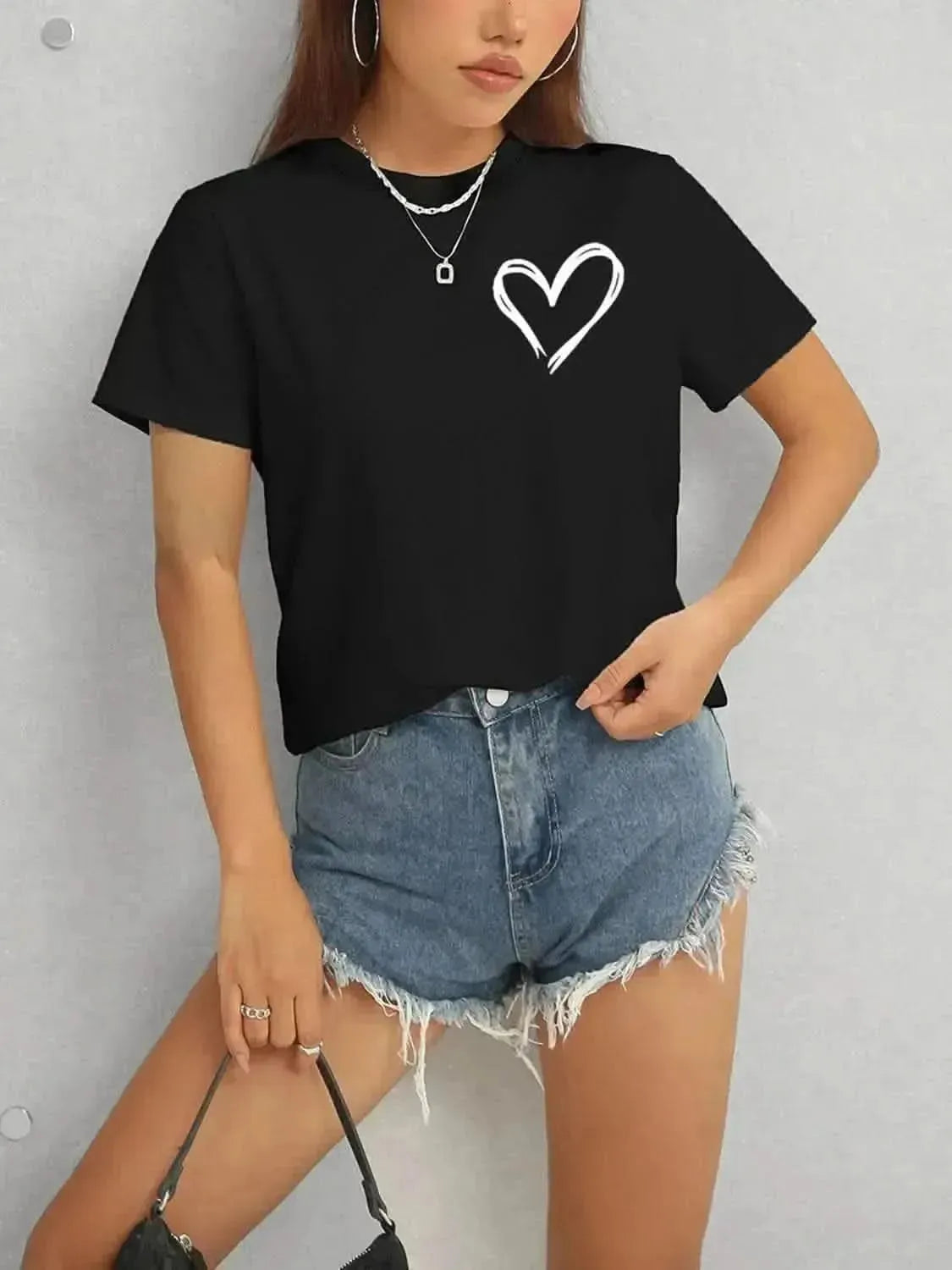 Heart Round Neck Short Sleeve T-Shirt - Bad Moms Club