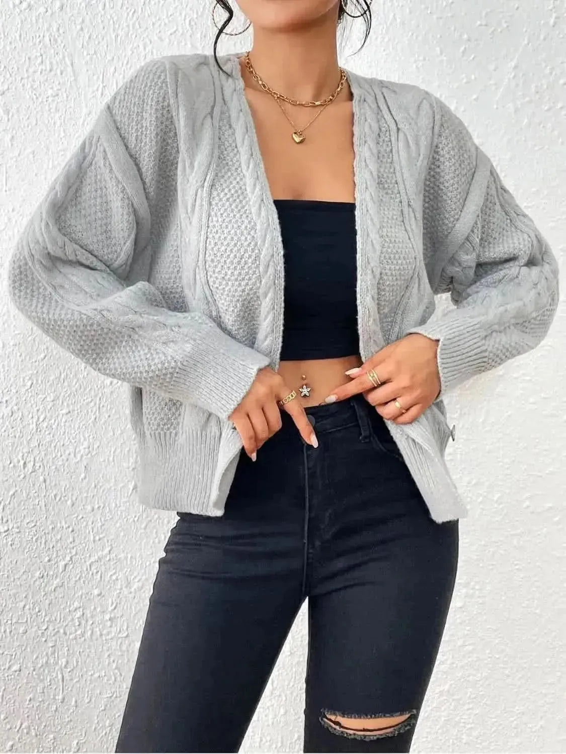 Cable-Knit Open Front Cardigan - Bad Moms Club