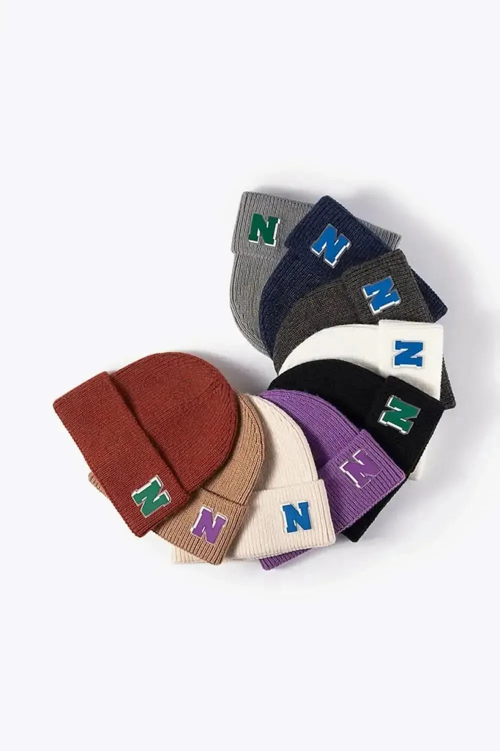 Letter N Patch Cuffed Knit Beanie - Bad Moms Club