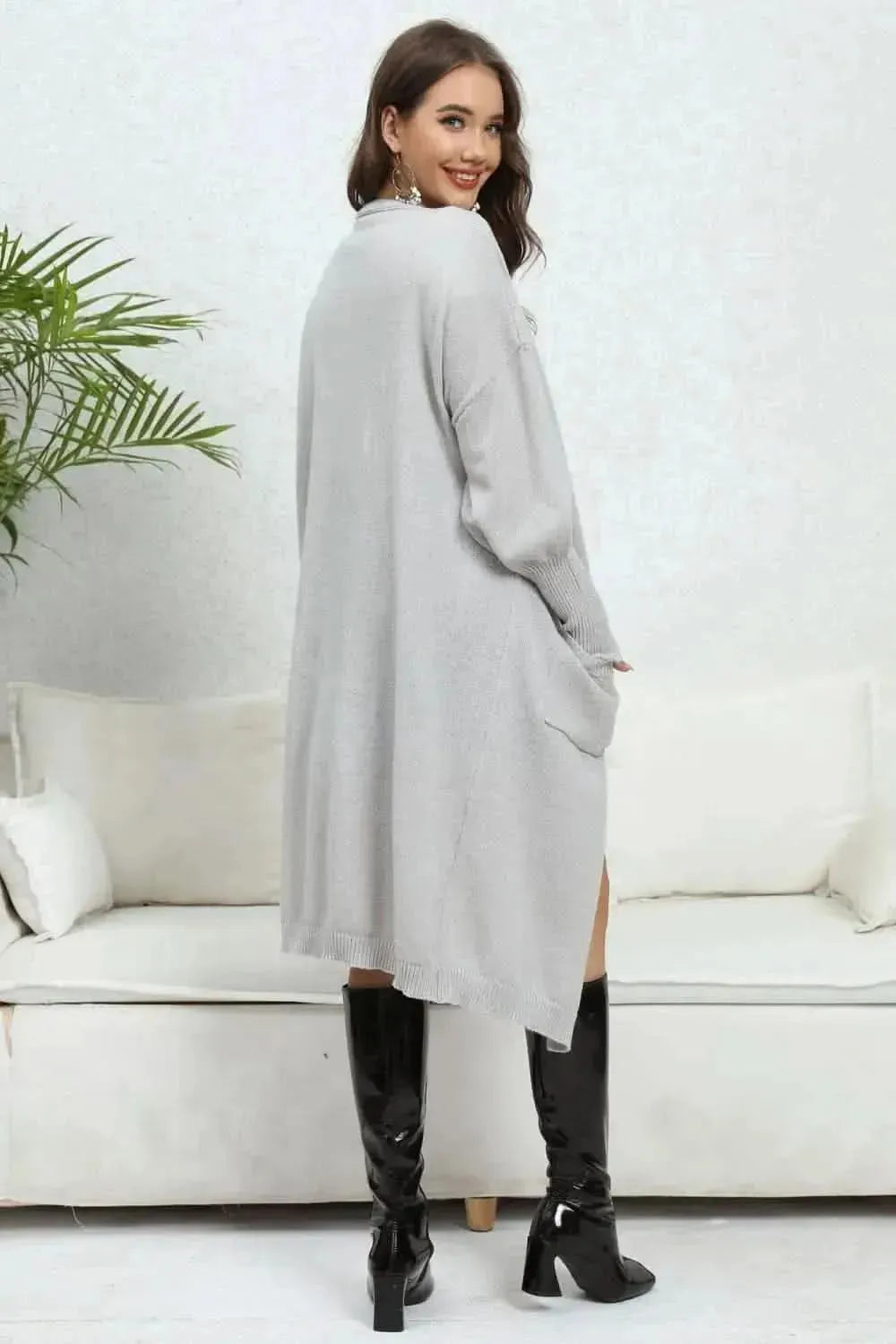 Open Front Dropped Shoulder Cardigan - Bad Moms Club