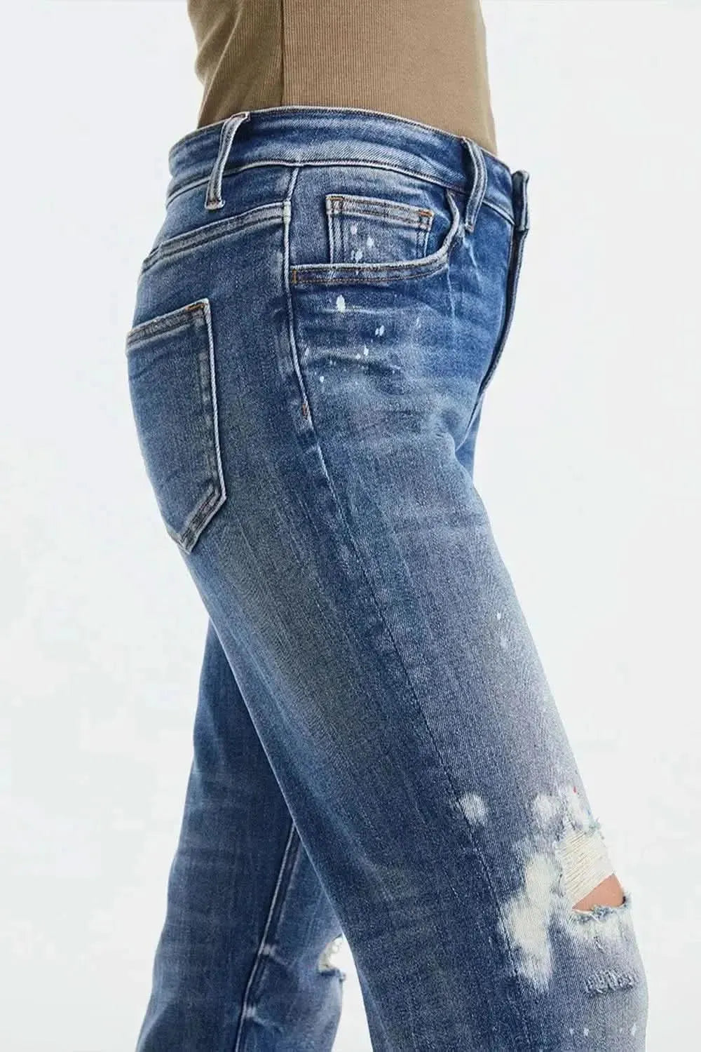 BAYEAS Full Size High Waist Distressed Paint Splatter Pattern Jeans - Bad Moms Club