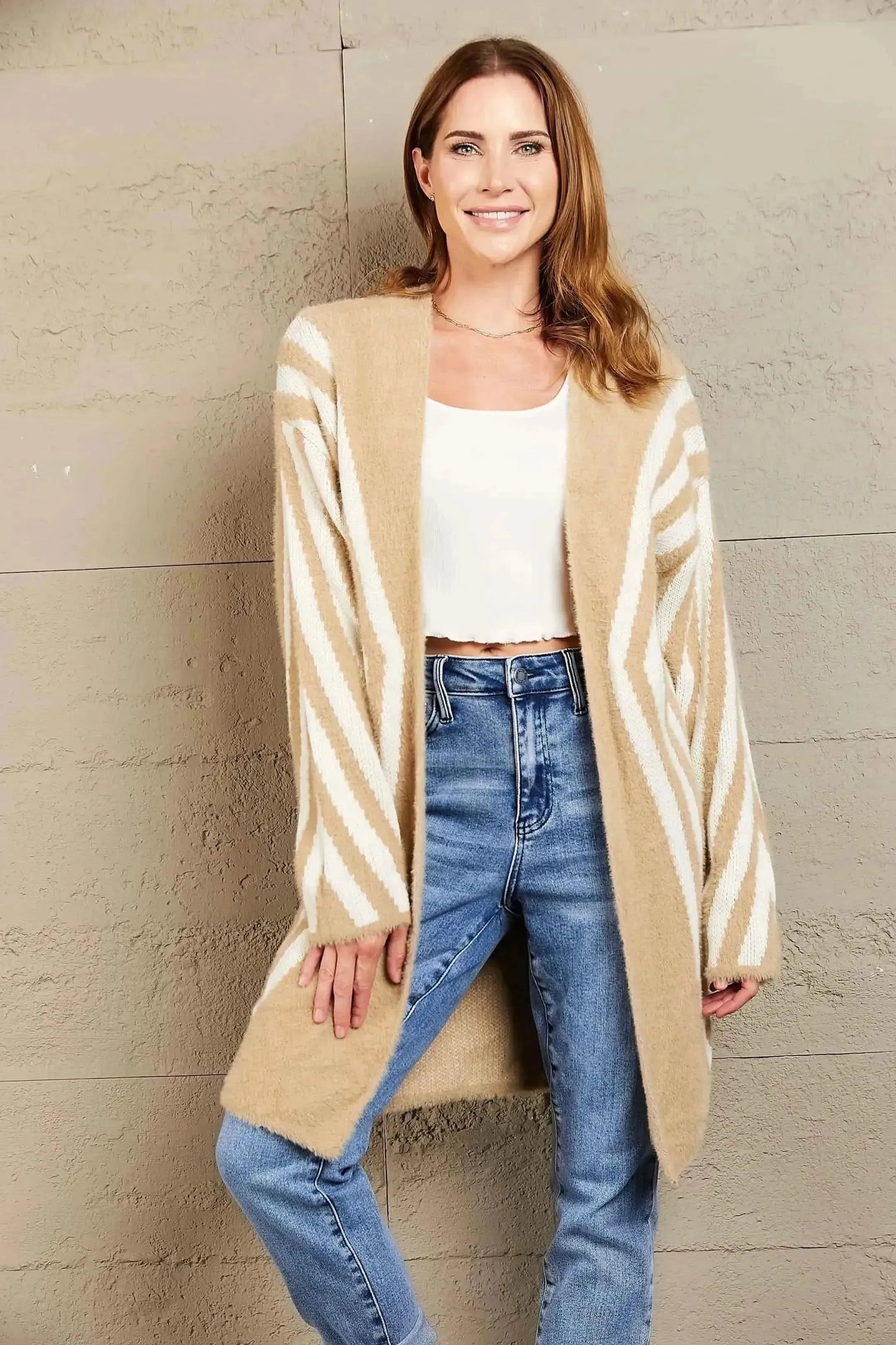 Woven Right Two-Tone Open Front Fuzzy Longline Cardigan - Bad Moms Club