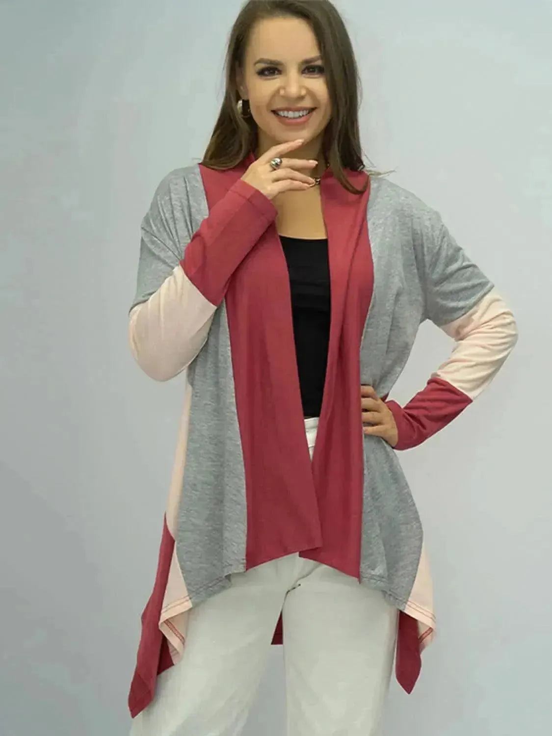 Color Block Open Front Cardigan - Bad Moms Club