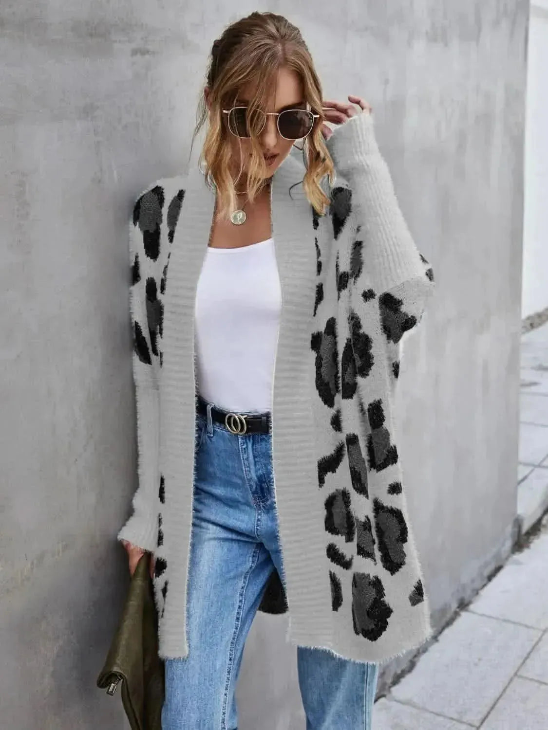 Leopard Pattern Fuzzy Cardigan - Bad Moms Club