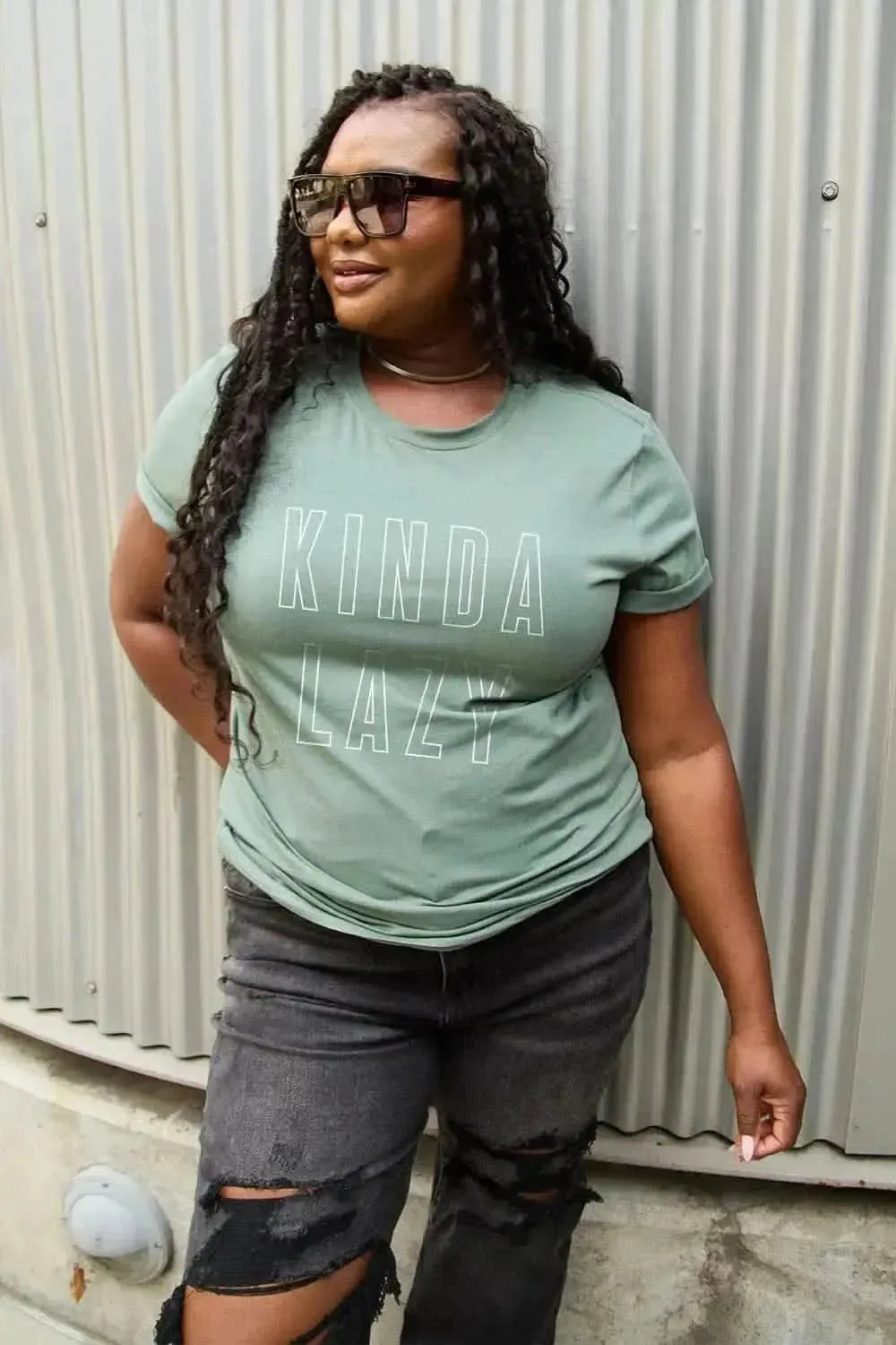 Simply Love Full Size KINDA LAZY Round Neck T-Shirt - Bad Moms Club