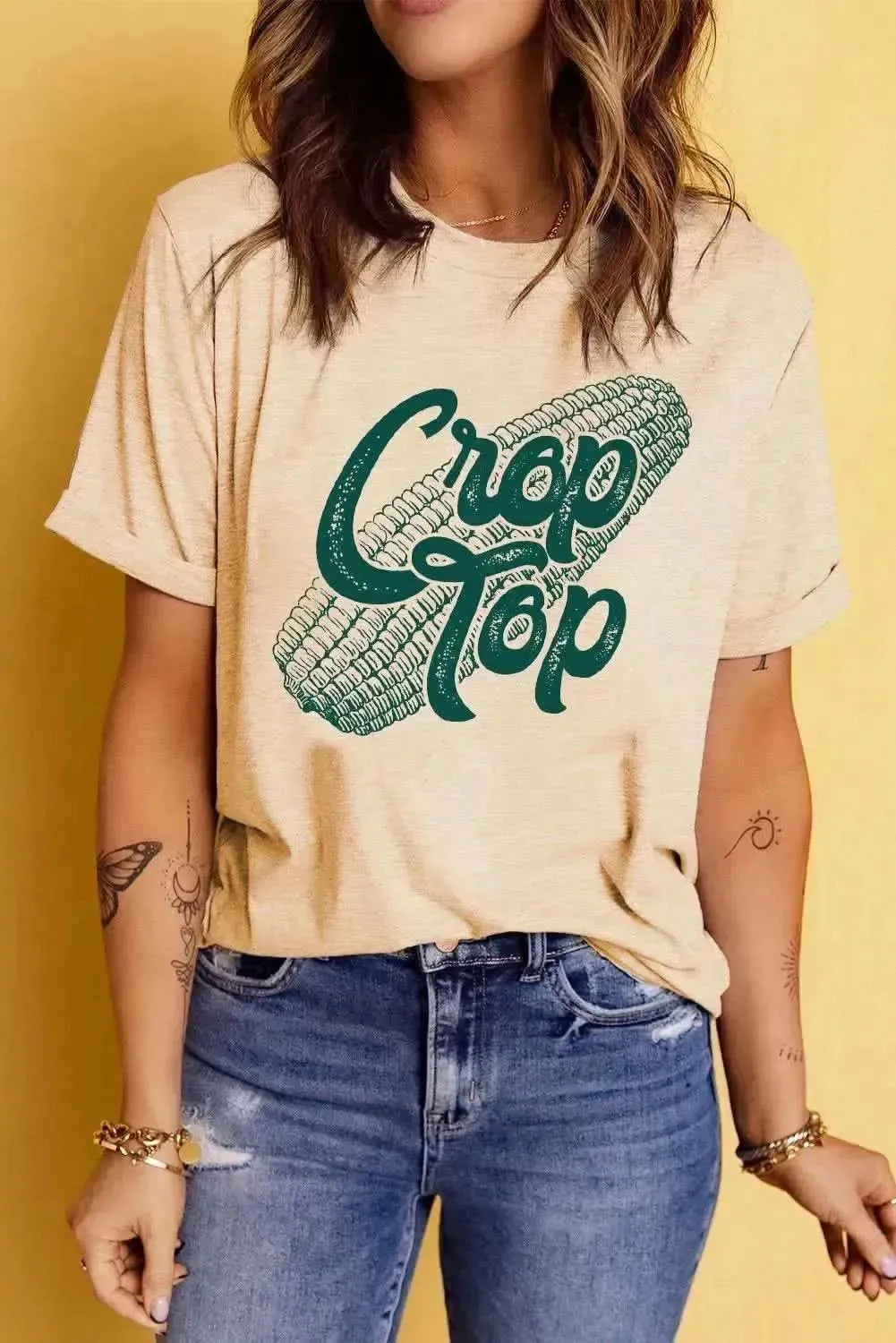 Corn Letter Graphic Cuffed Tee - Bad Moms Club