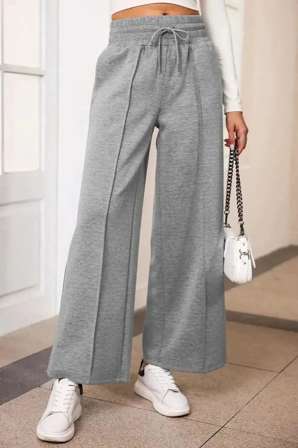 Drawstring Wide Leg Pants with Pockets - Bad Moms Club