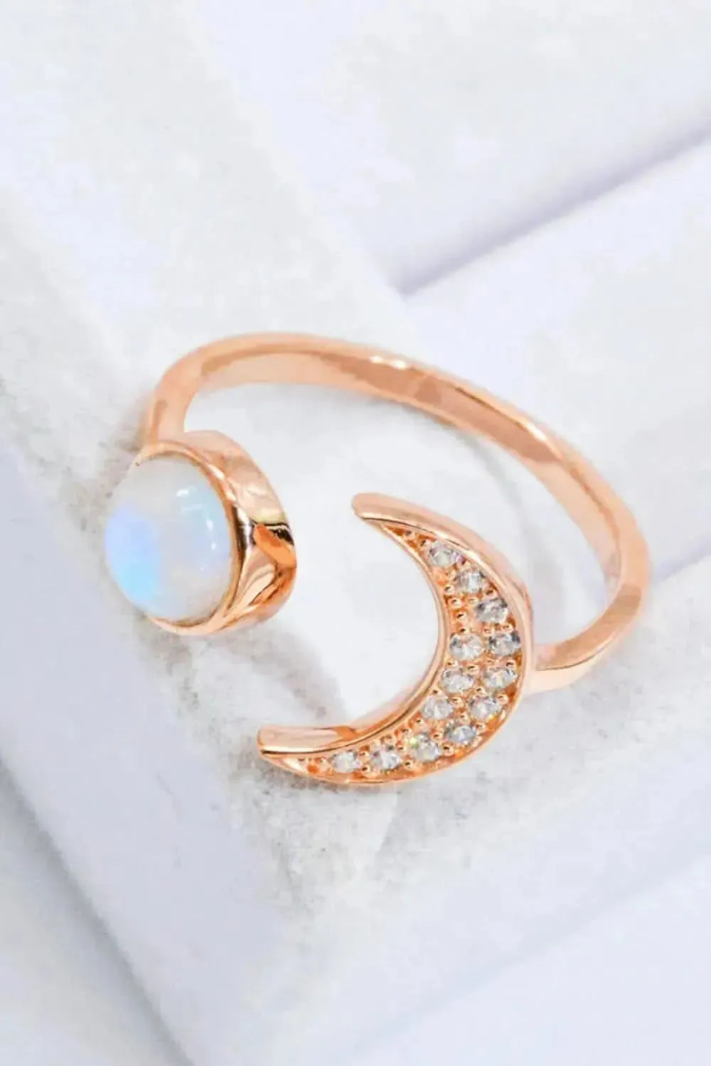 Natural Moonstone and Zircon Sun & Moon Open Ring - Bad Moms Club