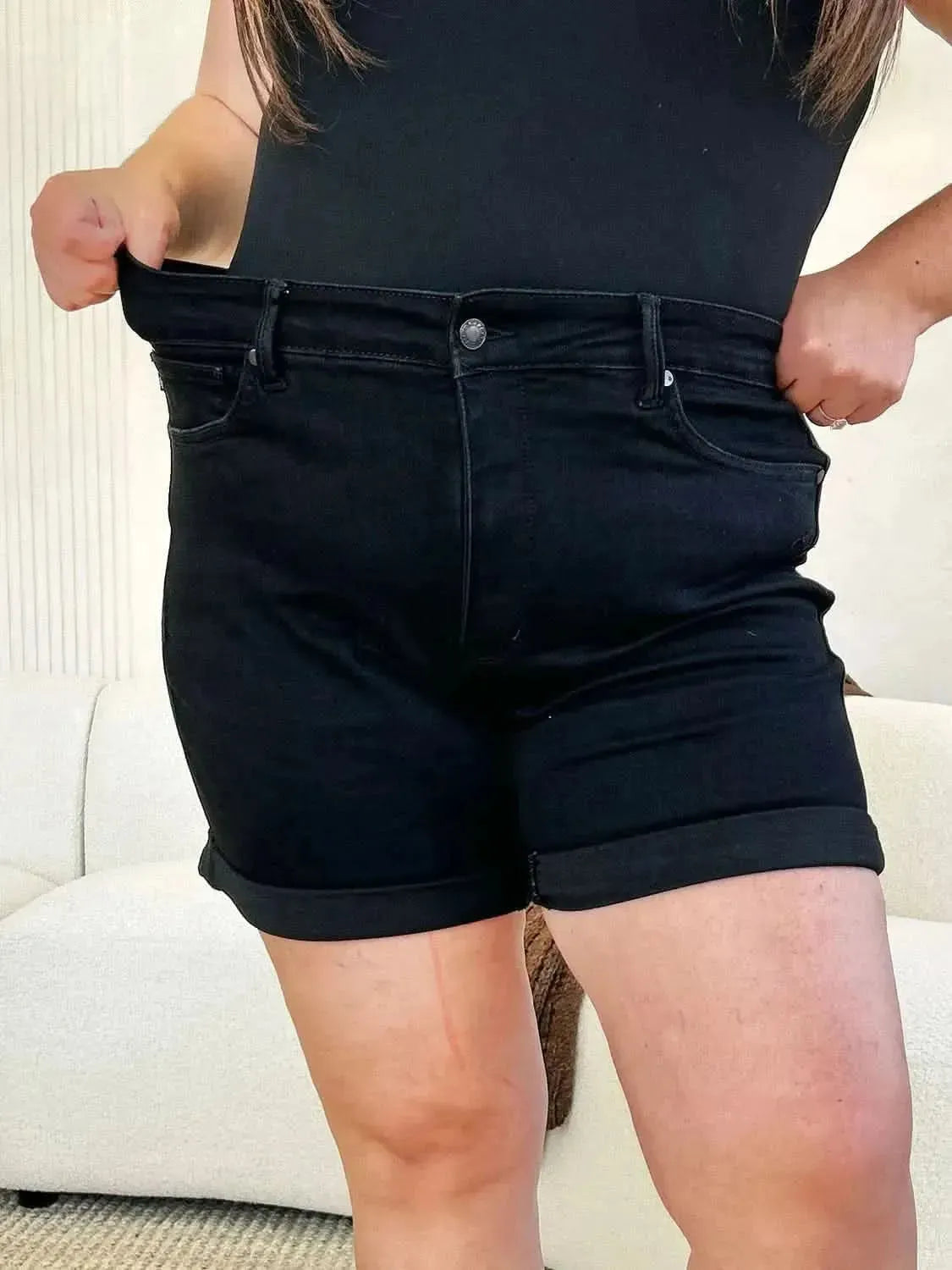 Judy Blue Full Size High Waist Tummy Control Cuffed Denim Shorts - Bad Moms Club