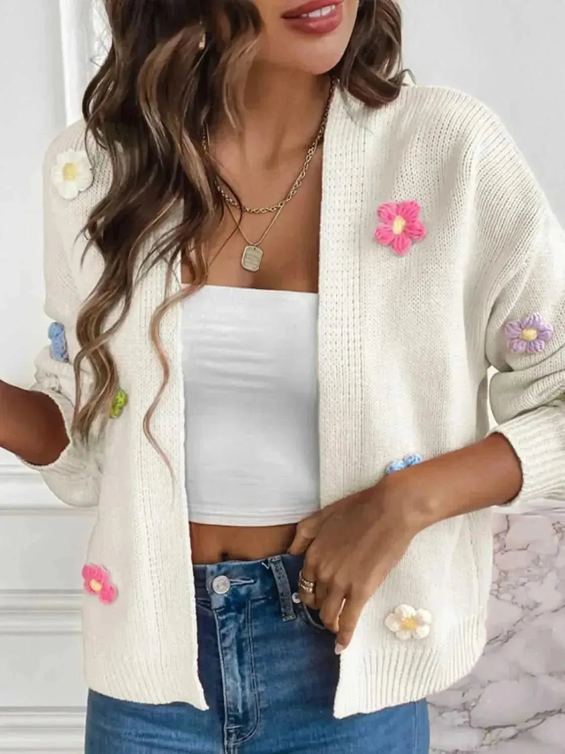 Floral Long Sleeve Open Front Cardigan - Bad Moms Club