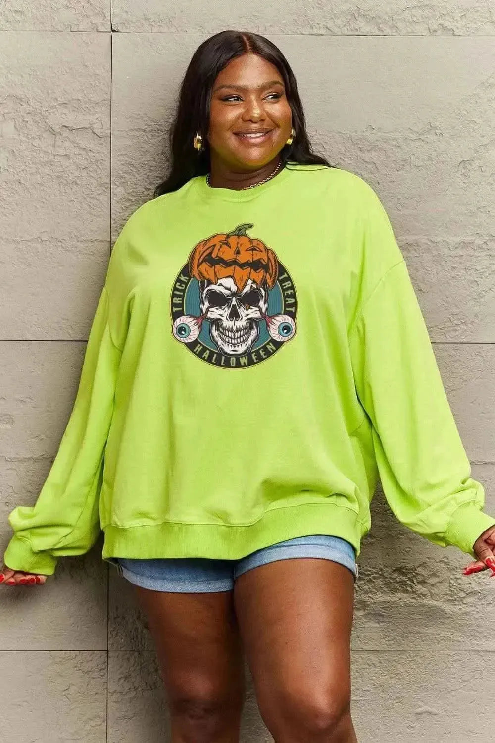 Simply Love Full Size Skull Graphic Sweatshirt - Bad Moms Club