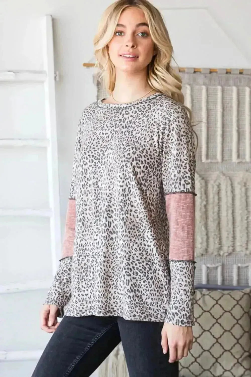 Heimish Full Size Leopard Exposed Seam Contrast T-Shirt - Bad Moms Club
