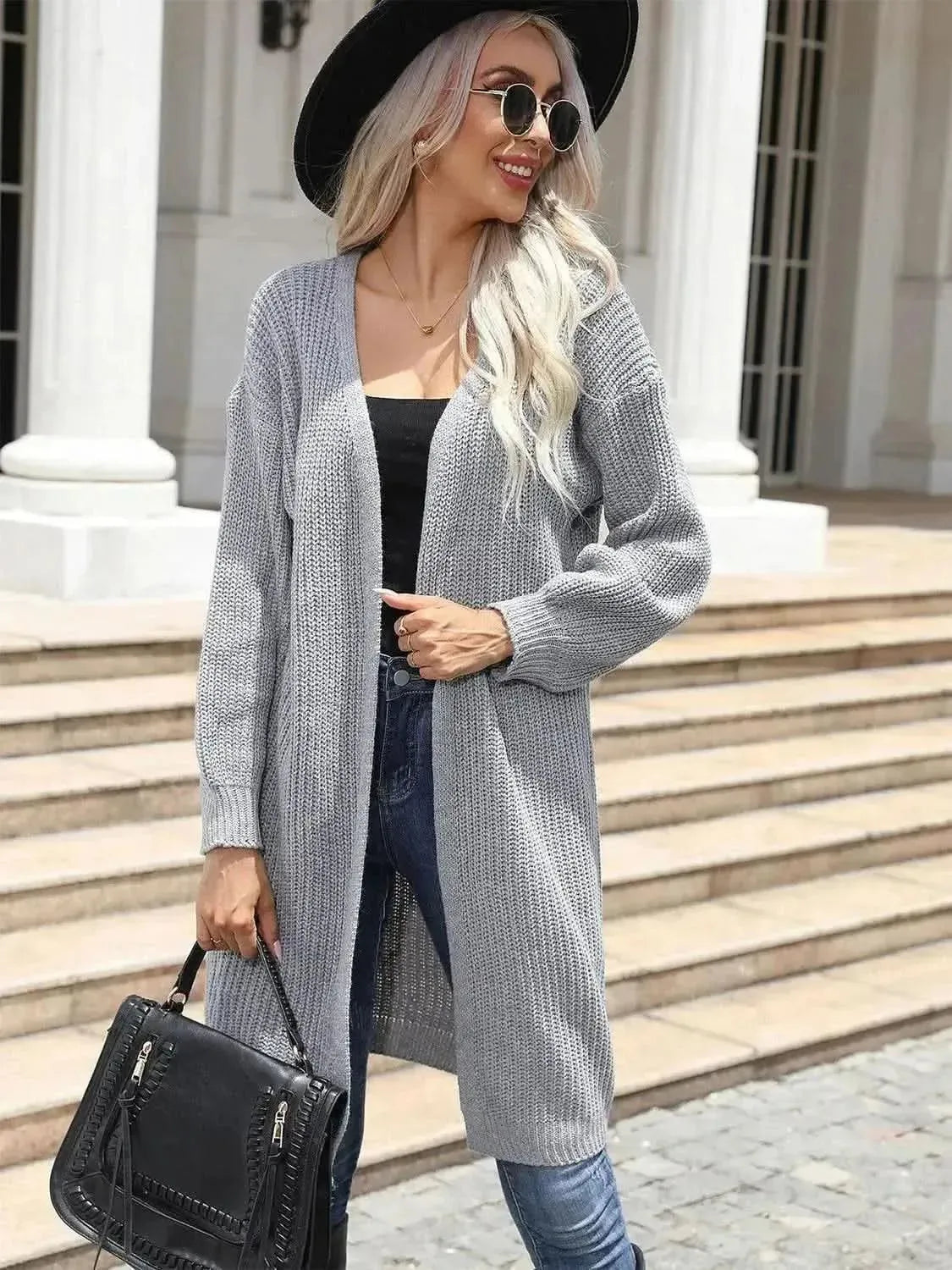 Open Front Dropped Shoulder Longline Cardigan - Bad Moms Club