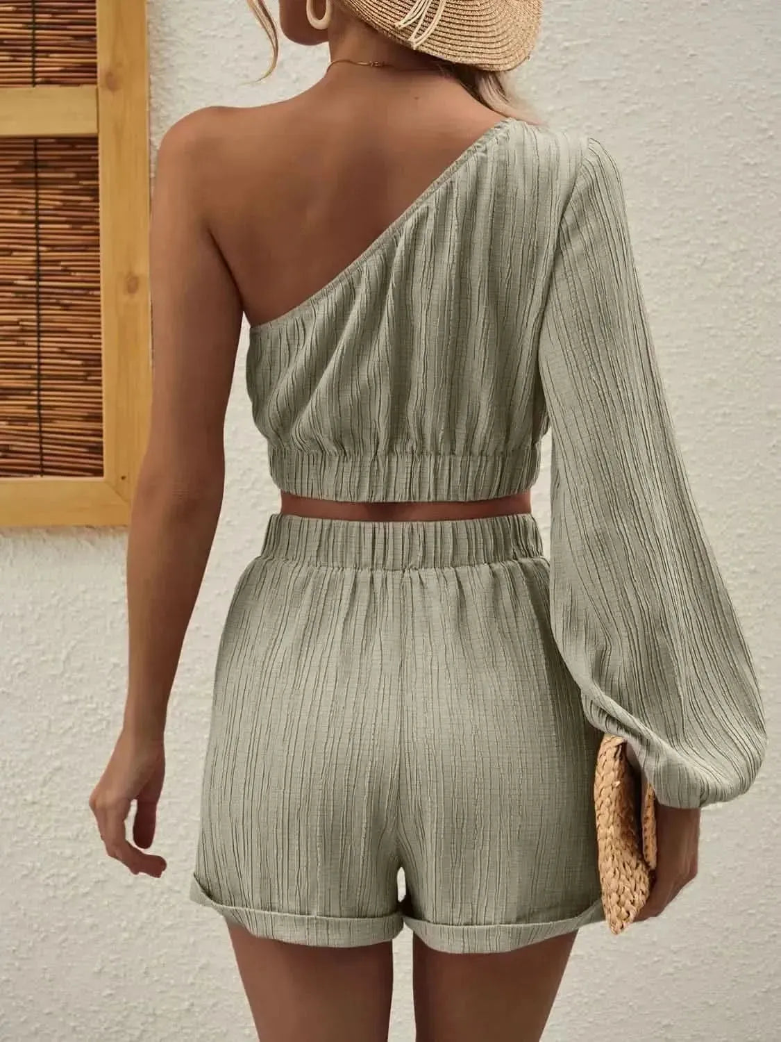 Honey One Shoulder Long Sleeve Top and Shorts Set - Bad Moms Club